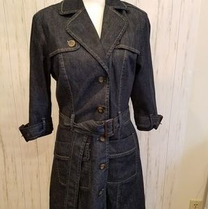 Anne Klein Dark Blue Denim Trench Coat Jacket Med